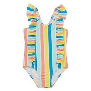 Ruffle Striped One-Piece Swimsuit For Girls Size 5T